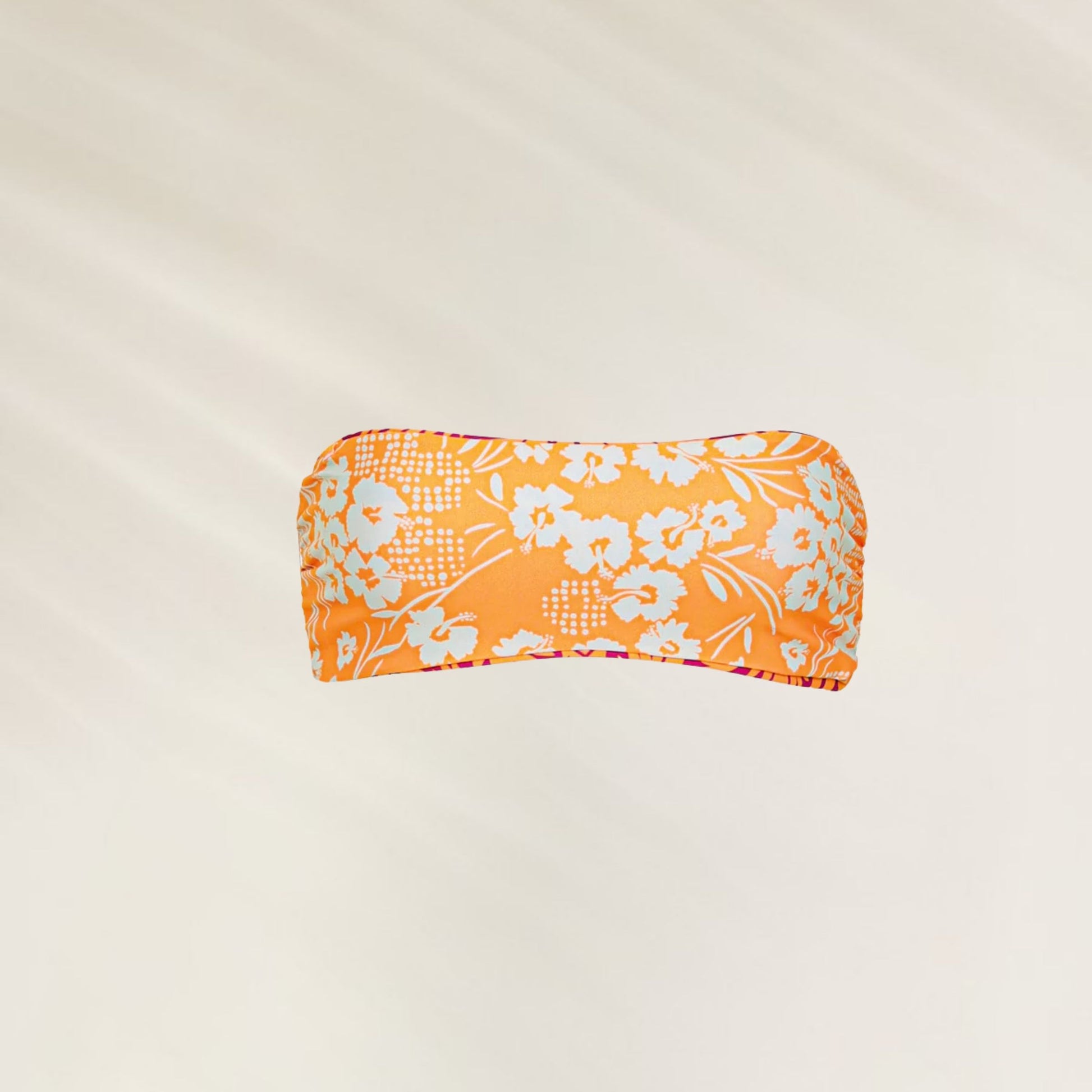 Top de Biquíni Caicai Flamingo Palm Kanani em laranja com estampa floral vibrante