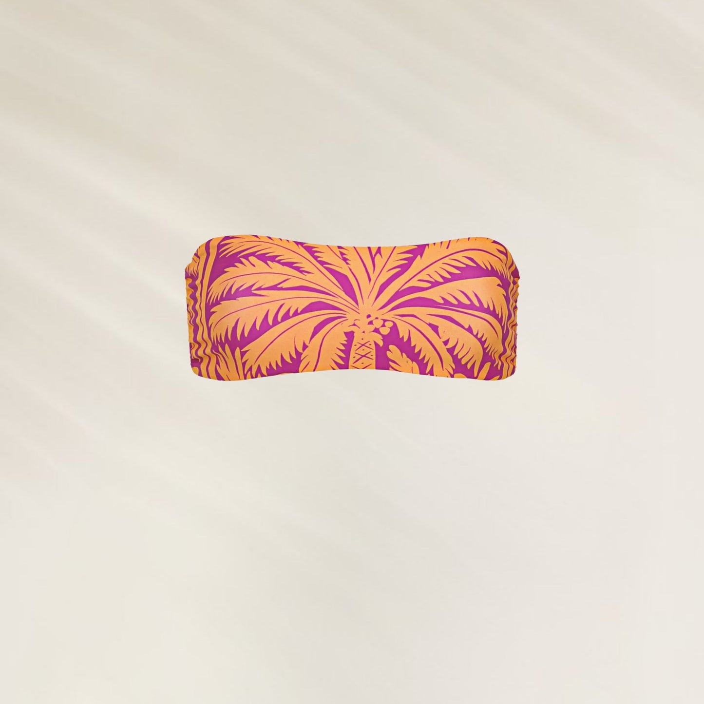 Top de Biquíni Caicai Flamingo Palm Kanani em estampa vibrante de palmeiras laranja e roxa