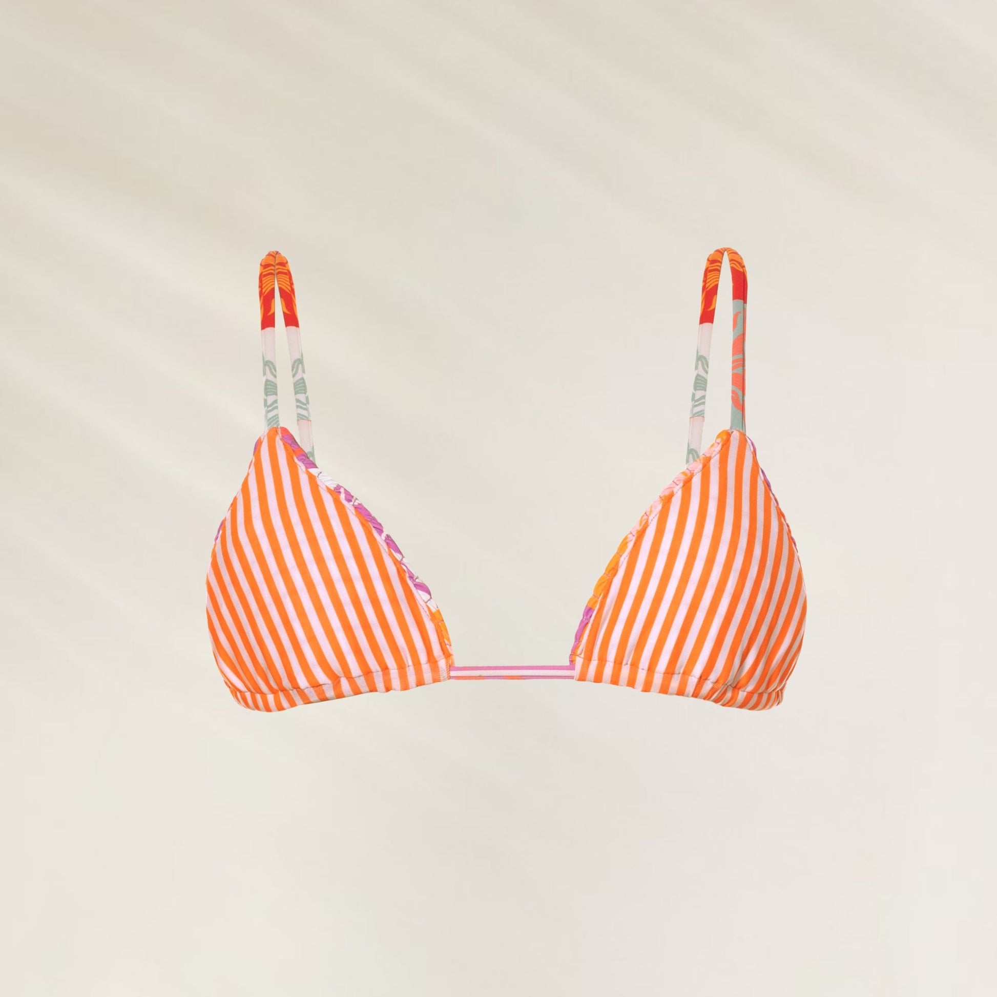 Top de Biquíni Patch Play Zen em listras laranja e rosa, ideal para praia e piscina