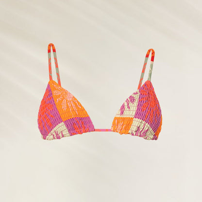 Top de Biquíni Patch Play Zen da Maaji em tons vibrantes de laranja e rosa