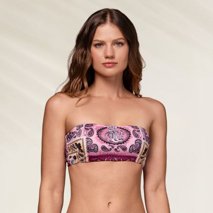 Top de Biquíni Veronica Oasis em estampa vibrante com design strapless para o verão