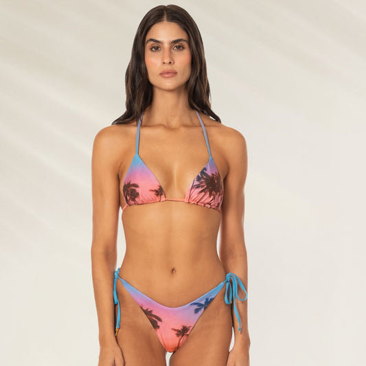 Top de biquíni Top Triângulo Reversível Peach Drift com estampa tropical e alças ajustáveis