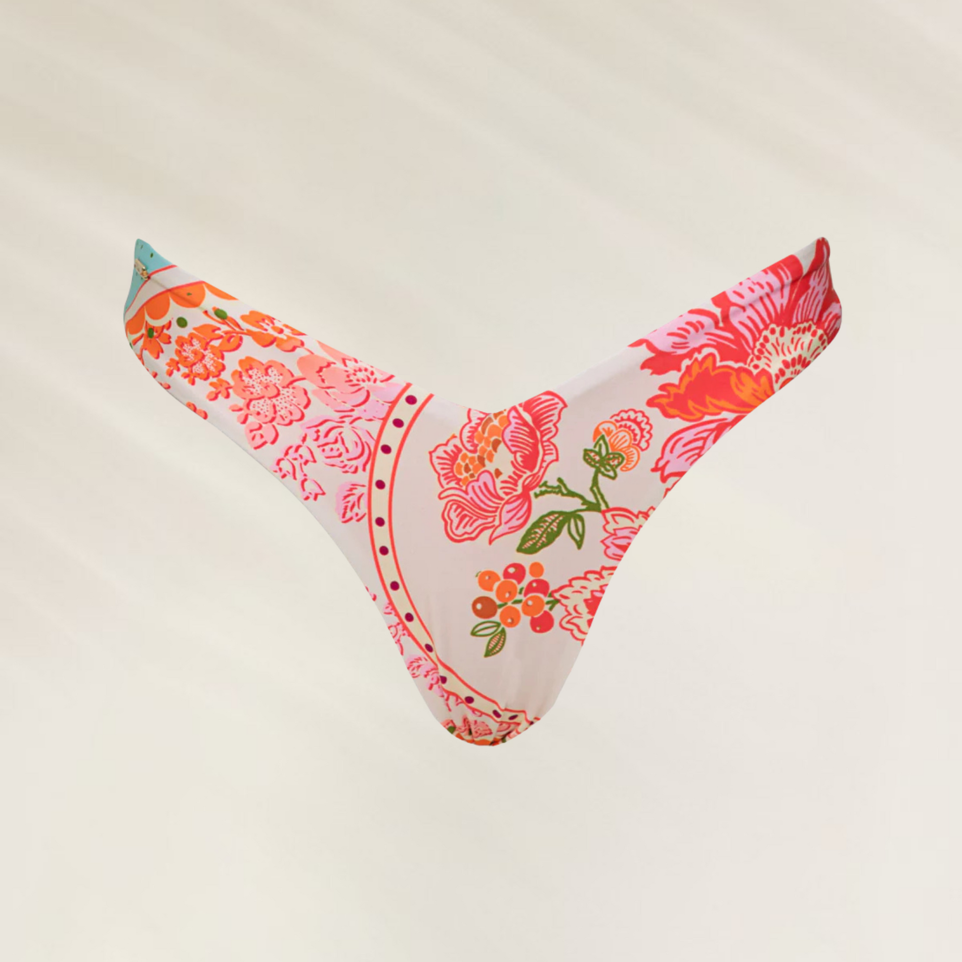Cueca Reversível Valerya Maaji em biquíni com estampa floral colorida em fundo claro