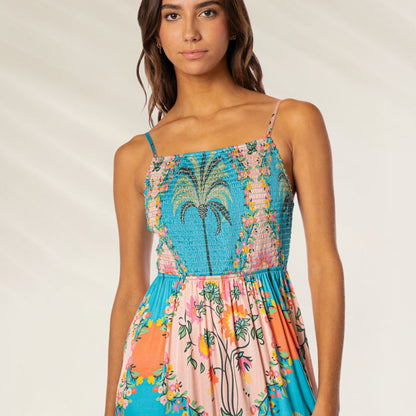 Vestido Arabian Palm Isadora da Maaji com estampa colorida e detalhes florais para mulheres elegantes