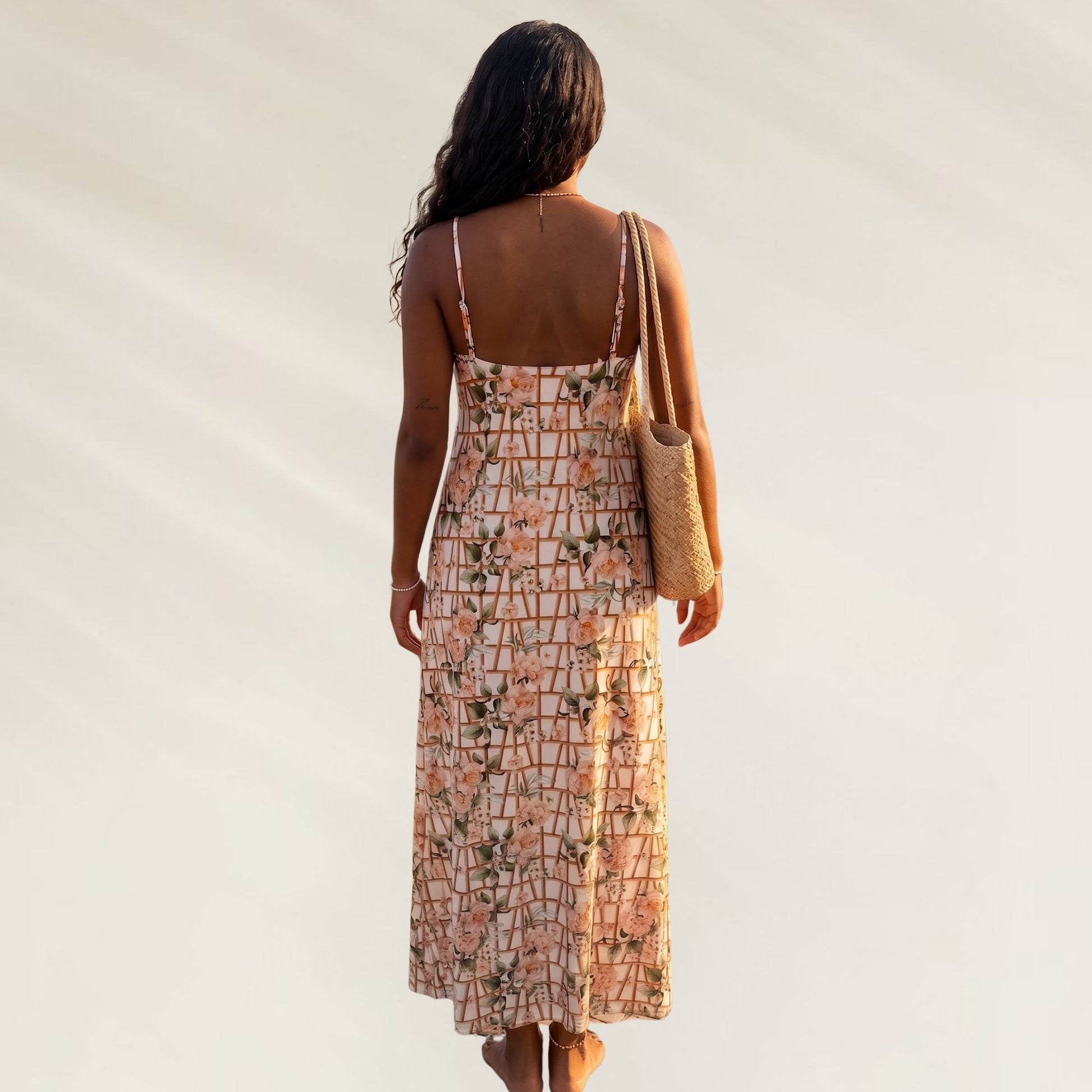 Vestido Comprido Alma em estampas florais leves, ideal para dias quentes e ocasiões casuais
