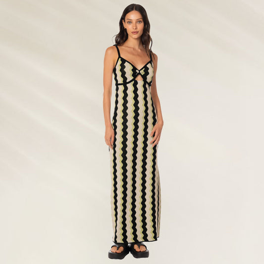 Vestido Comprido Desert Stripes Amaranto da Maaji com estampa ondulada em amarelo e preto