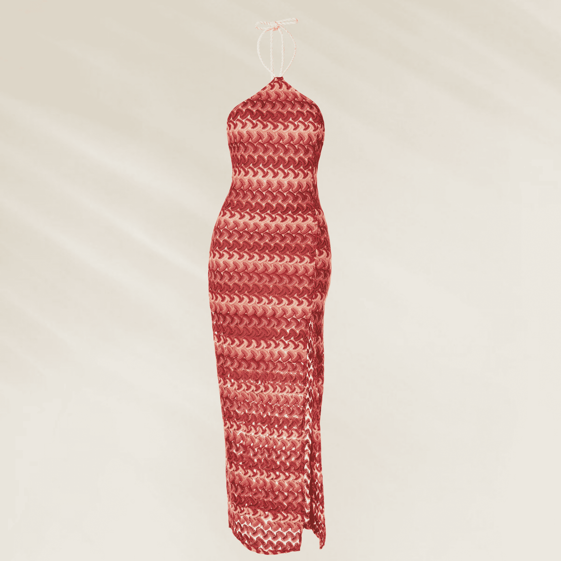 Vestido Comprido Wine Bloom da Maaji com estampa vibrante e detalhe de amarração no pescoço