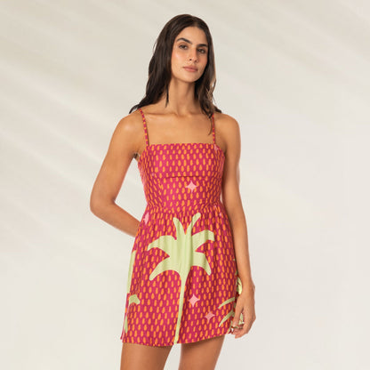Vestido Curto Funky Palms Elaria da Maaji com estampa vibrante e alças finas para um look descontraído