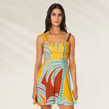 Vestido curto Jungle Whisper Molton com estampa tropical em tons vibrantes para o verão
