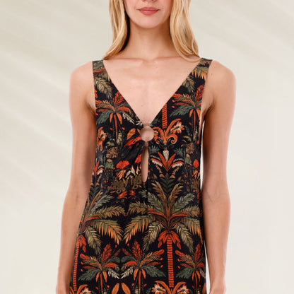 Vestido Largo Jade Oasis Ring com estampa tropical e decote em V para um look elegante