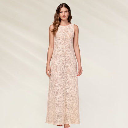 Vestido Longo Rendado Creme da Ola Azul, elegante e leve, perfeito para ocasiões especiais
