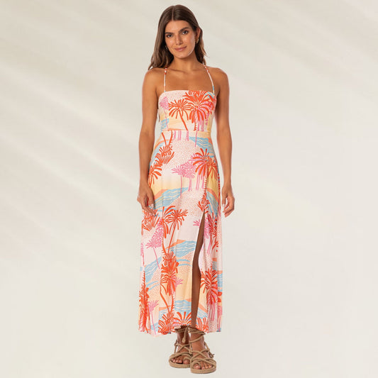 Vestido Midi Cali Sea Remi da Maaji com estampa tropical e fenda lateral para um visual descontraído