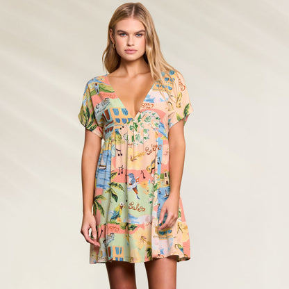 Vestido curto Maaji com estampa colorida e decote em V para looks descontraídos de verão