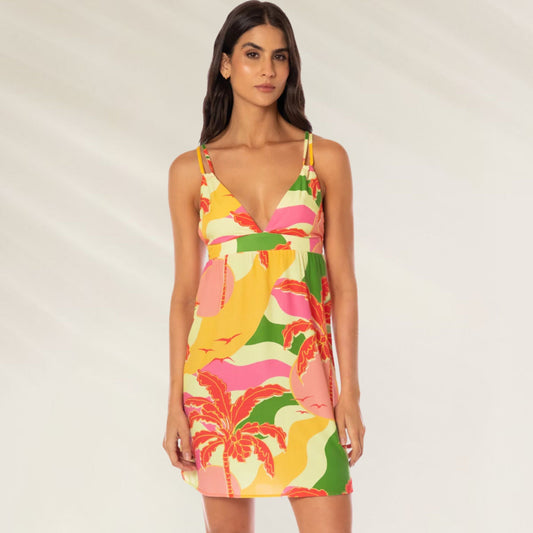 Vestido Tropical Breeze da Maaji com estampa vibrante em cores tropicais e decote em V